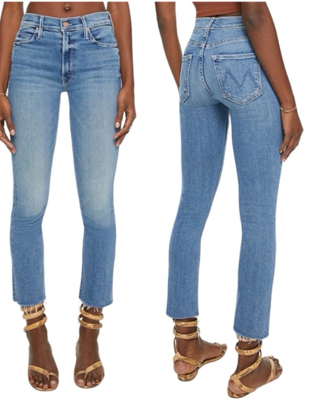 MOTHER Light Blue Ankle Crop Straight Jeans
